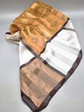 Qin Ren 100% Pure Silk Scarf Vintage Geometric Striped Square Neck Head Wrap